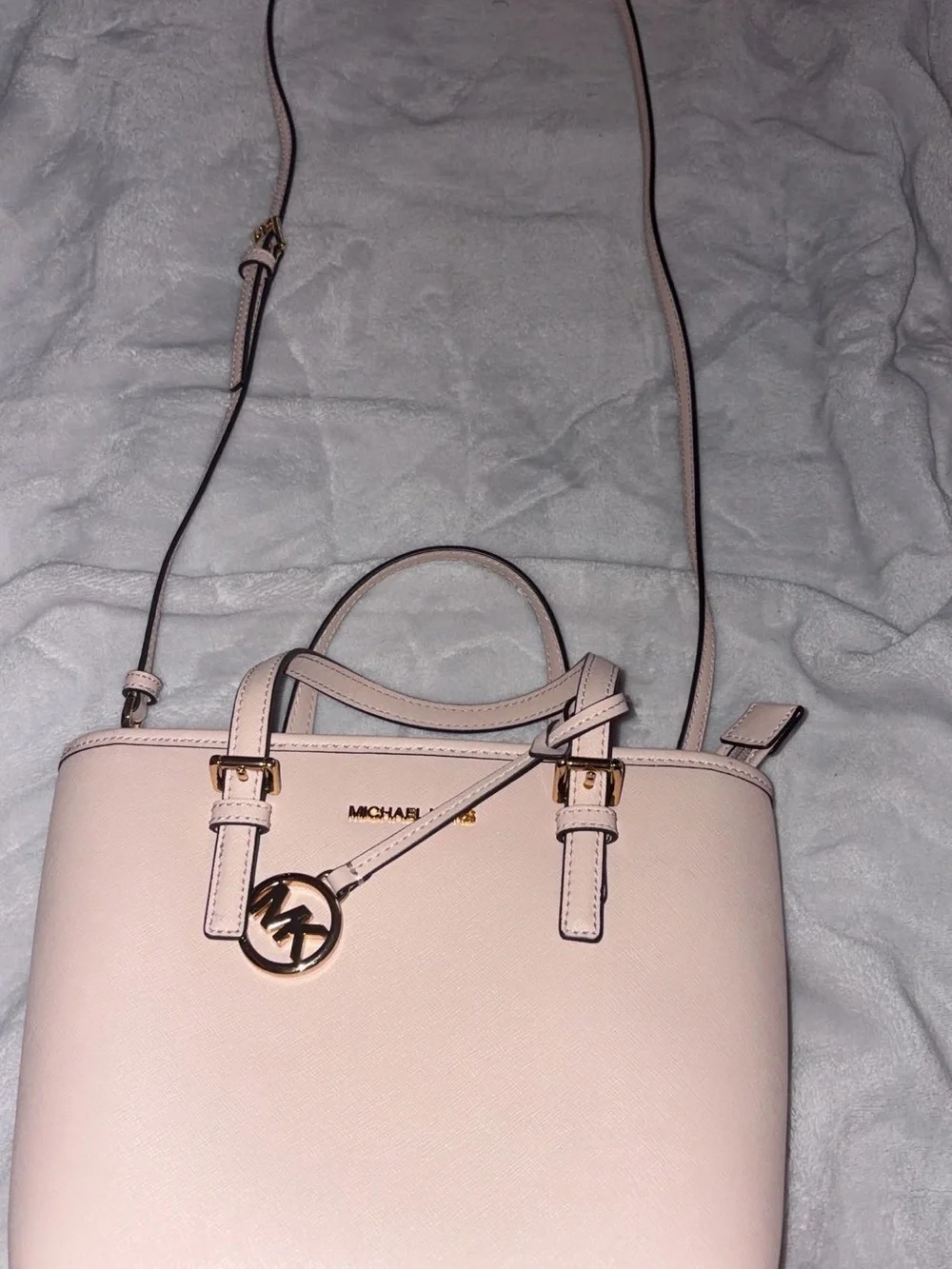 Michael Kors Blush Pink Leather Satchel with Gold MK Charm